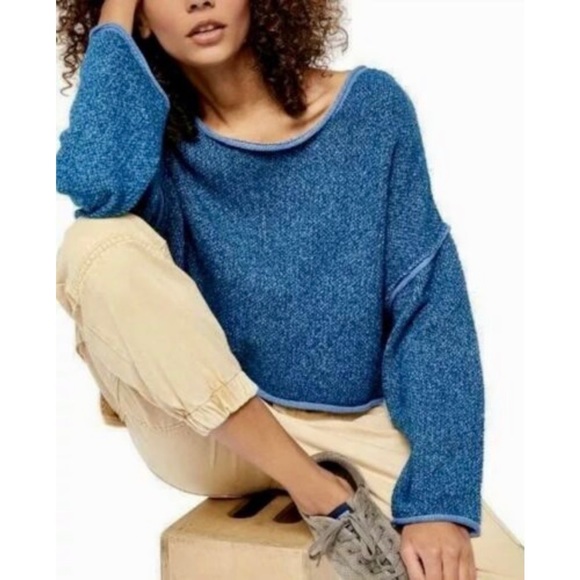 NWT Free People Cotton Bardot Sweatshirt Blue XS - Picture 4 of 6